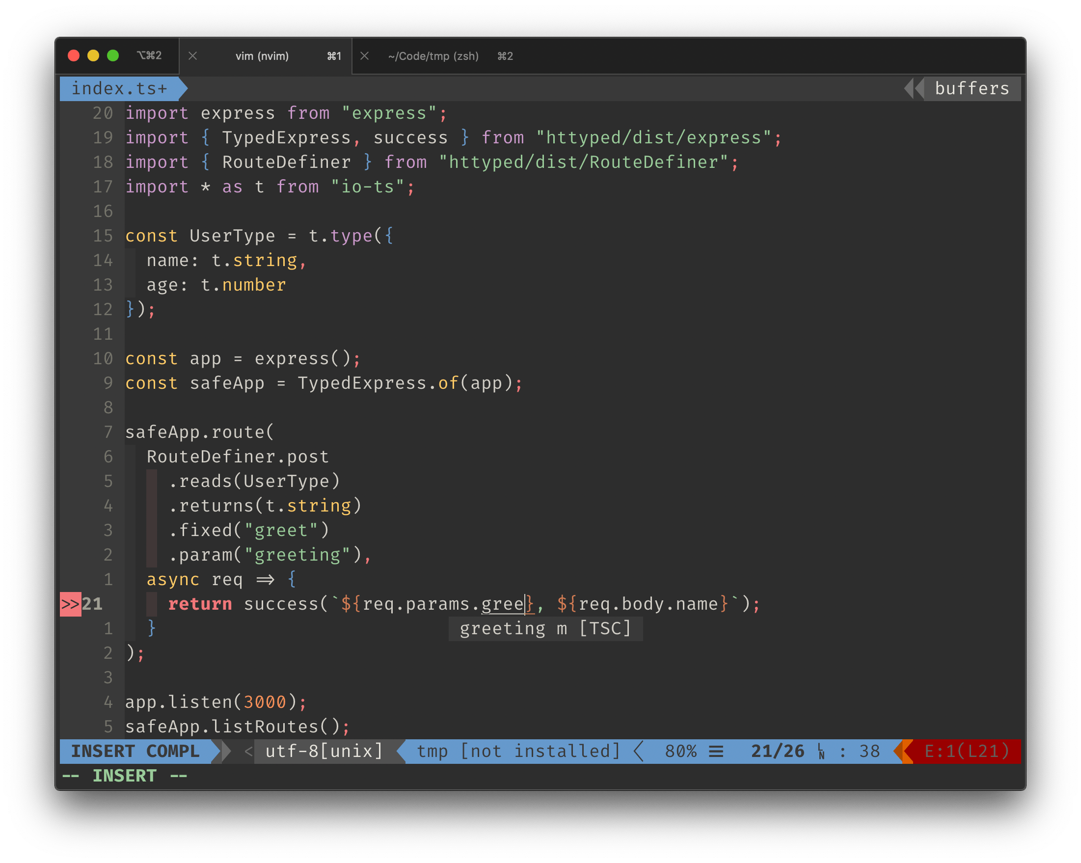 autocompletion and type safety on request parts